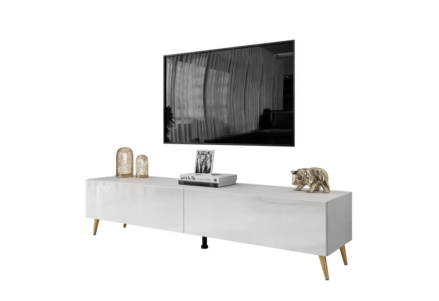 Lookway Lowboard COLETTE TV-Schrank Weiß Hochglanz LED Push-Open - Bild 5