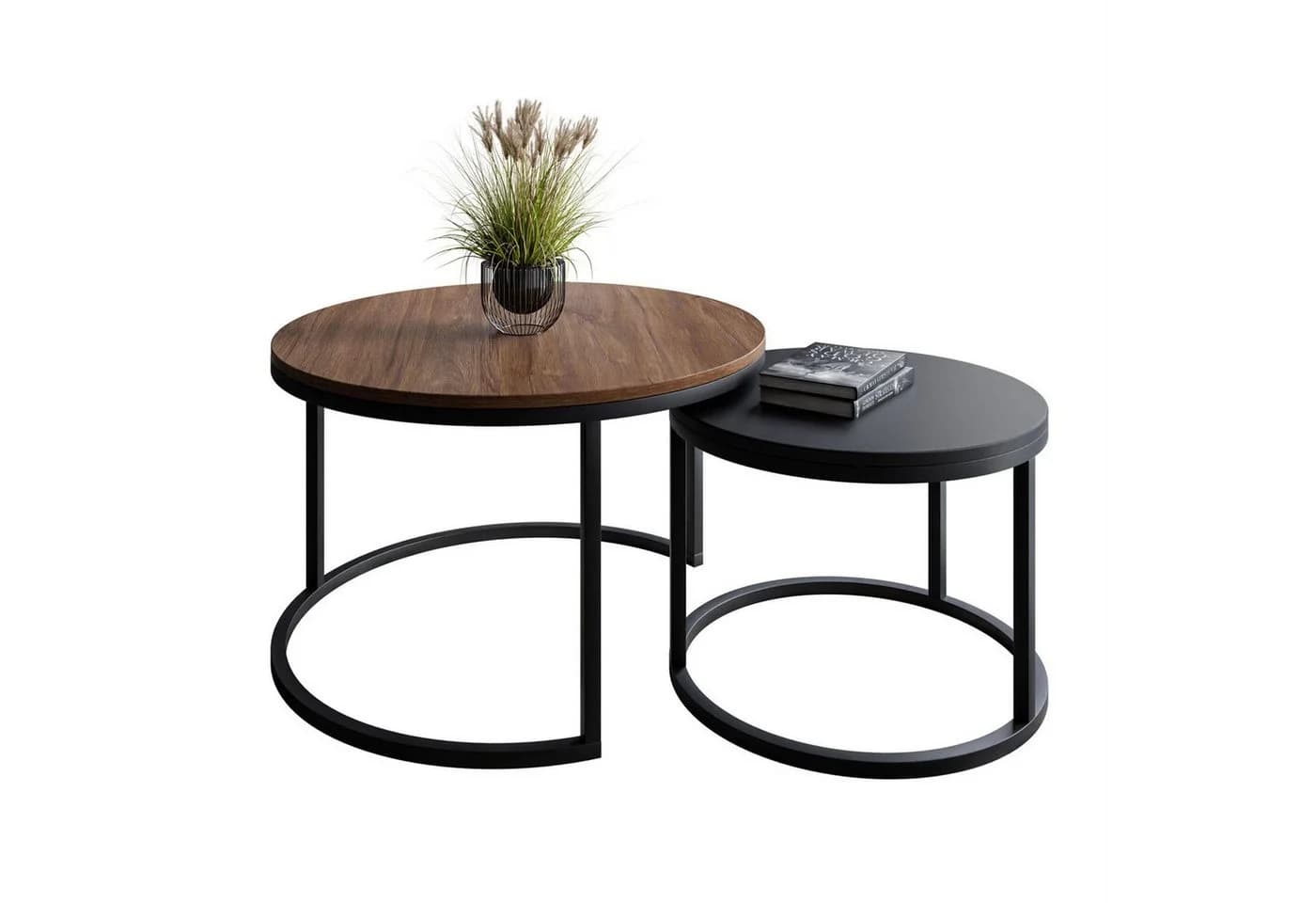 Lookway CIRI MIX 2in1 Couchtisch Set Rund Stirling Eiche/Schwarz - Bild 2