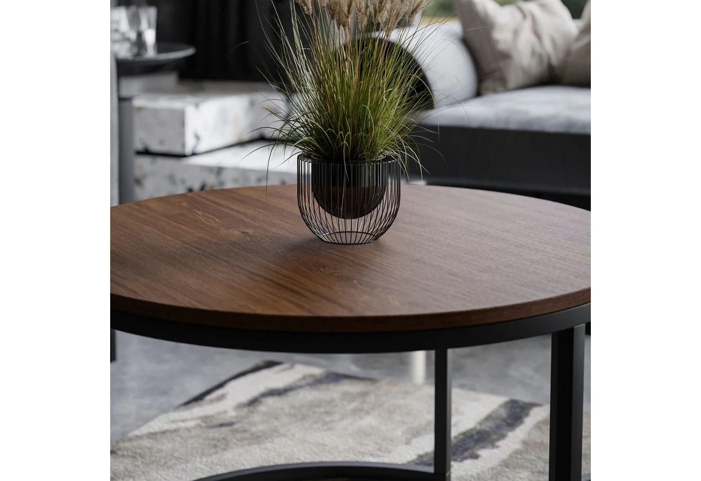 Lookway CIRI MIX 2in1 Couchtisch Set Rund Stirling Eiche/Schwarz - Bild 3
