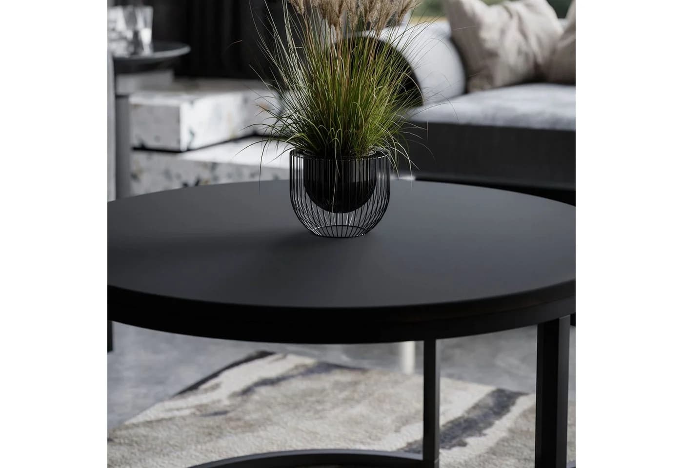 Lookway CIRI MIX 2in1 Couchtisch Set Rund Stirling Eiche/Schwarz - Bild 4