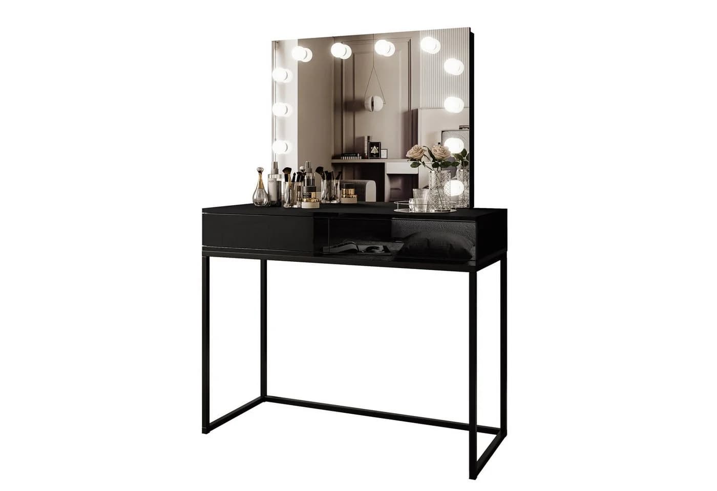 Lookway Schminktisch BLANCO LOFT ELITE mit LED-Spiegel und Schubladen Schwarz - Bild 5