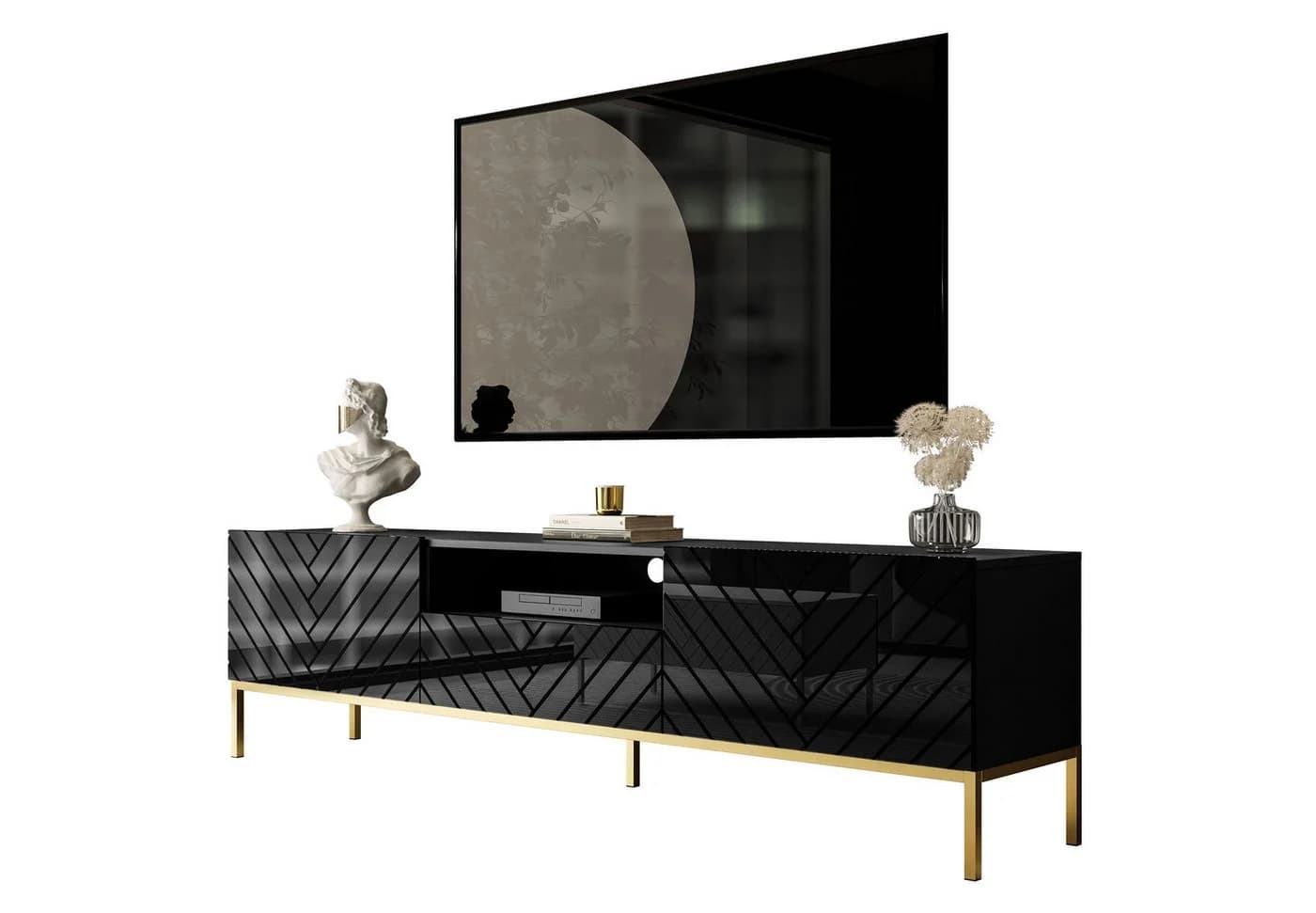 Lookway TV-Schrank SANTILE Hochglanz Schwarz mit goldenen Beinen - Bild 2