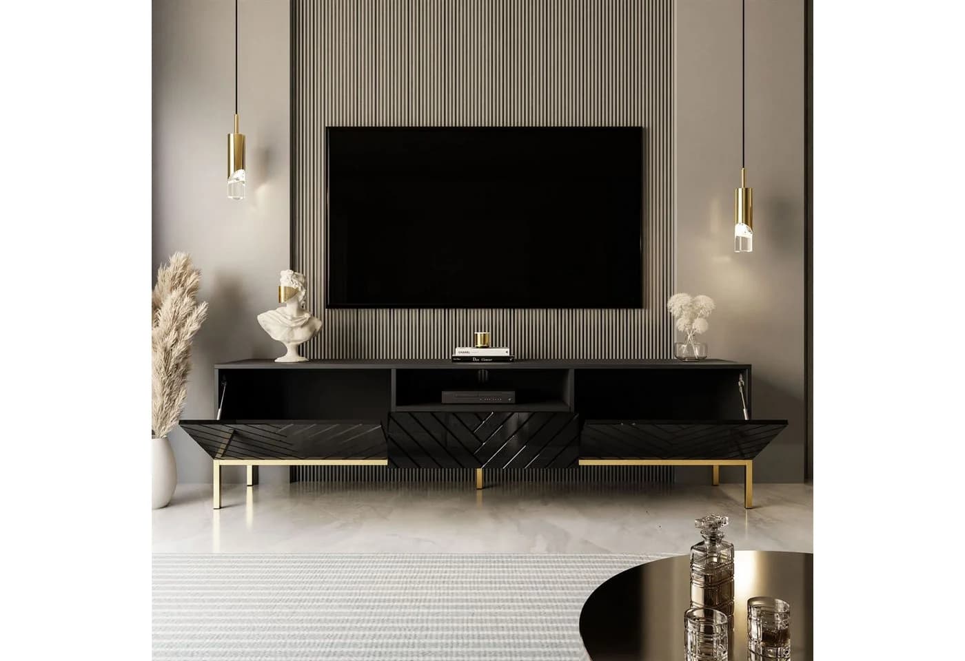 Lookway TV-Schrank SANTILE Hochglanz Schwarz mit goldenen Beinen - Bild 3