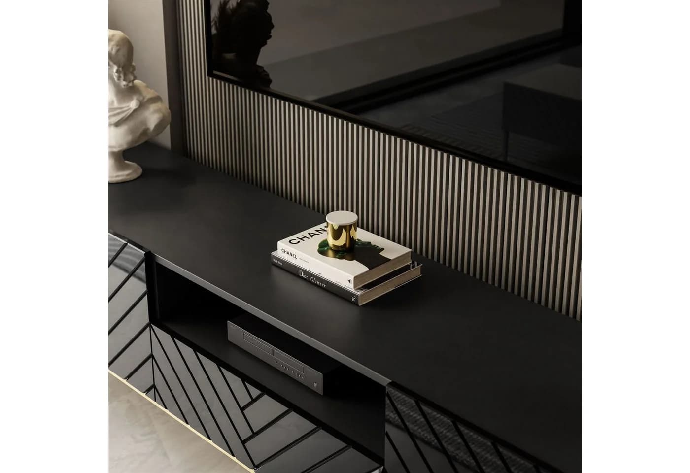 Lookway TV-Schrank SANTILE Hochglanz Schwarz mit goldenen Beinen - Bild 5