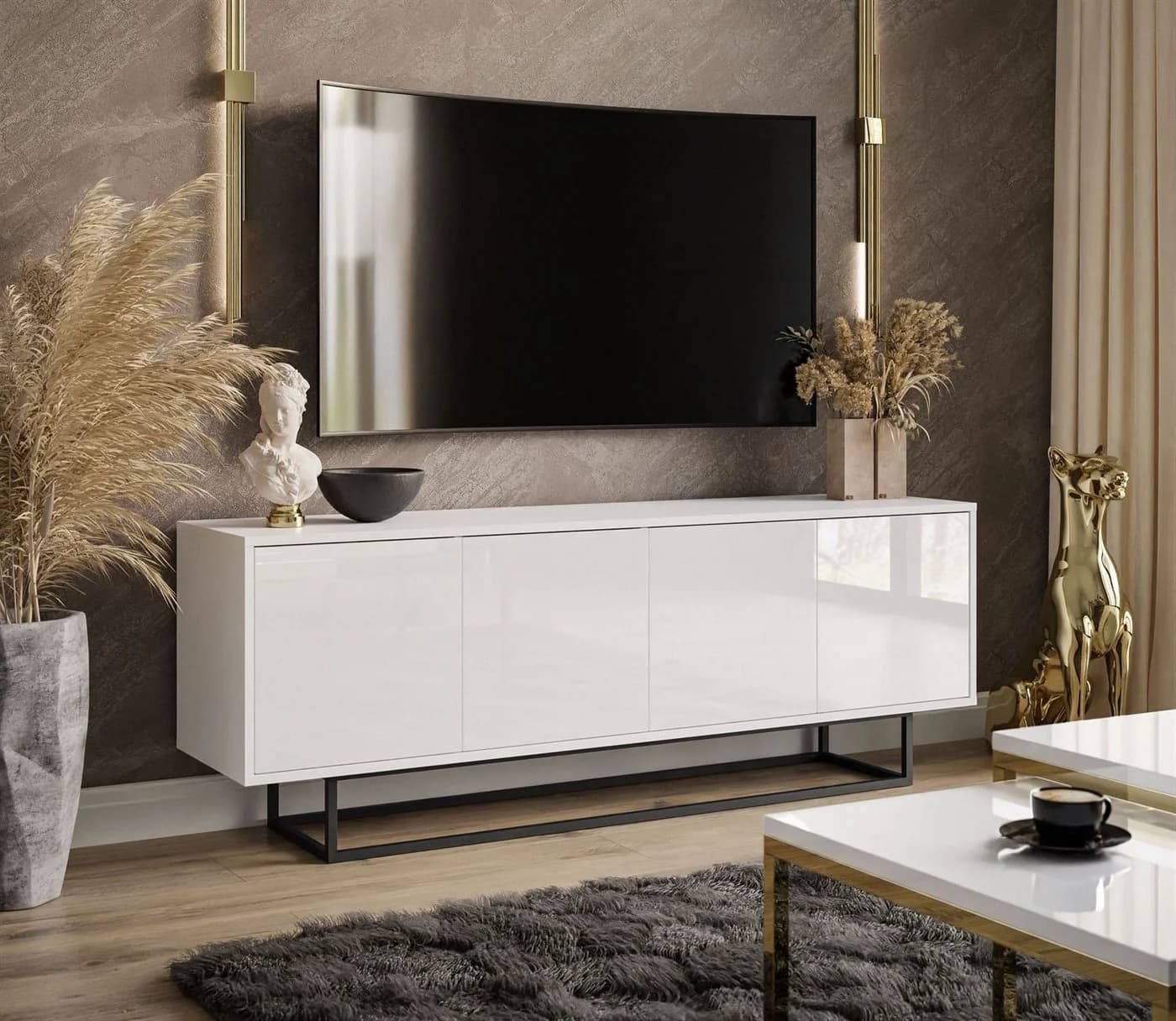 Lookway TV-Schrank SANAYI Weiß Hochglanz Push-to-Open