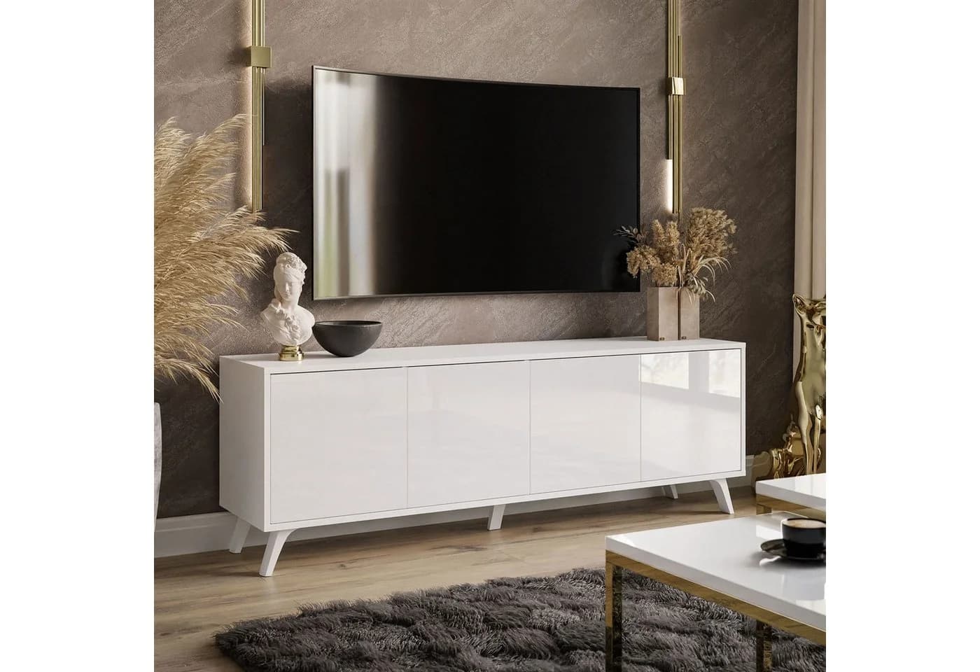 Lookway TV-Schrank SANAYI auf Beinen Weiß Hochglanz - Bild 3