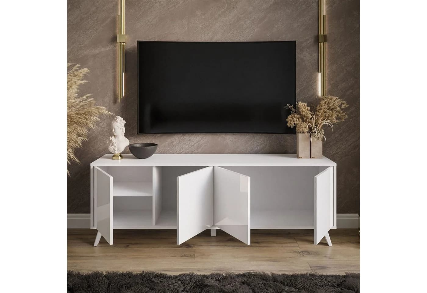 Lookway TV-Schrank SANAYI auf Beinen Weiß Hochglanz - Bild 4