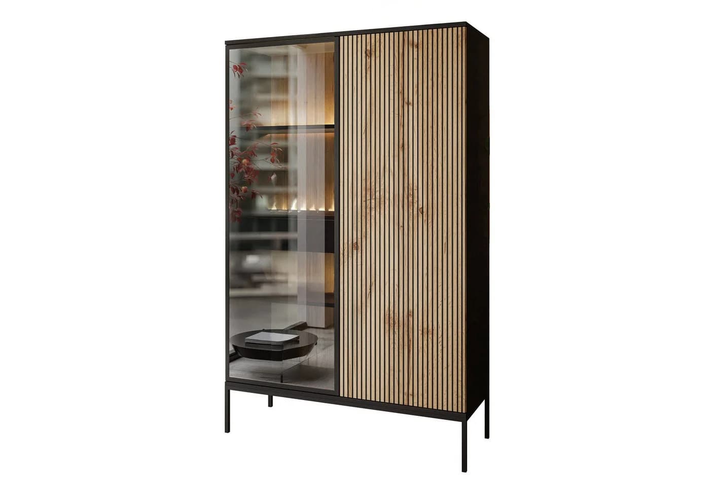 Lookway Hochschrank ECLIPSE Vitrine mit LED-Beleuchtung Eiche Schwarz - Bild 2