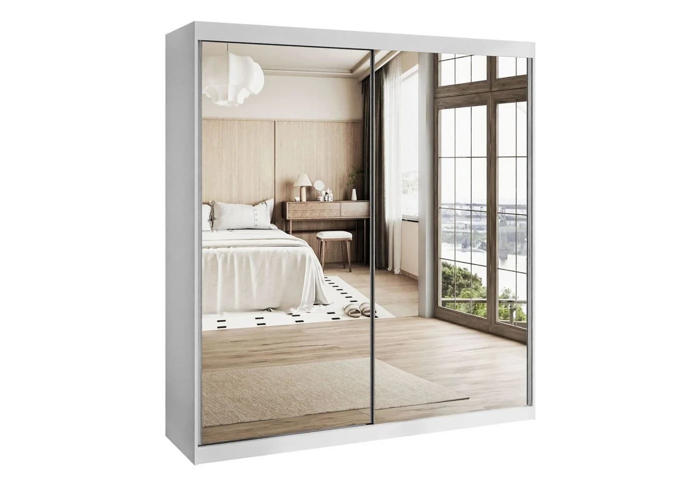 Lookway Kleiderschrank BASTER III Weiß Schiebeschrank mit Spiegel - Bild 2