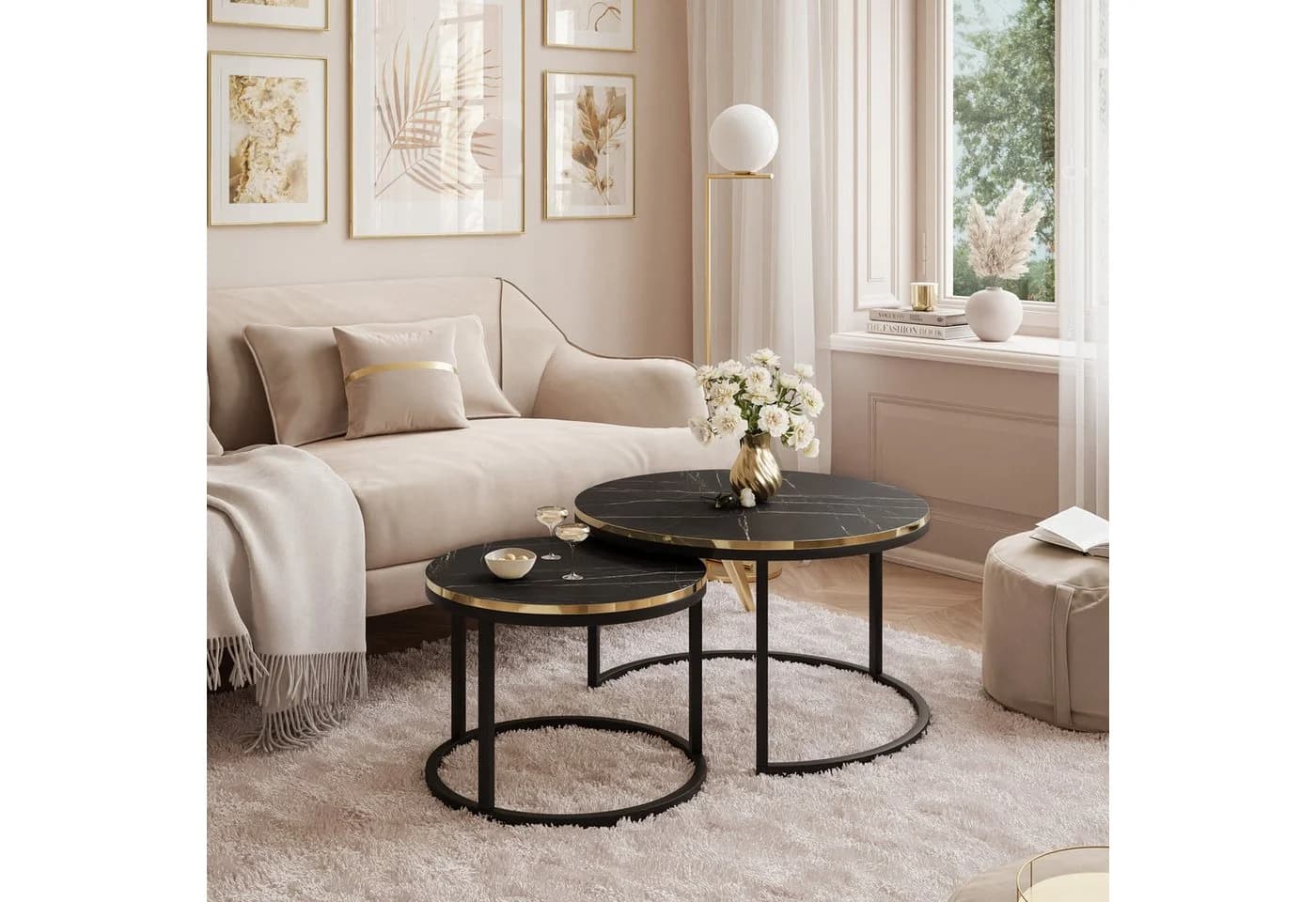 Lookway Couchtisch SOLEIL 2in1 Marmor Schwarz/Gold