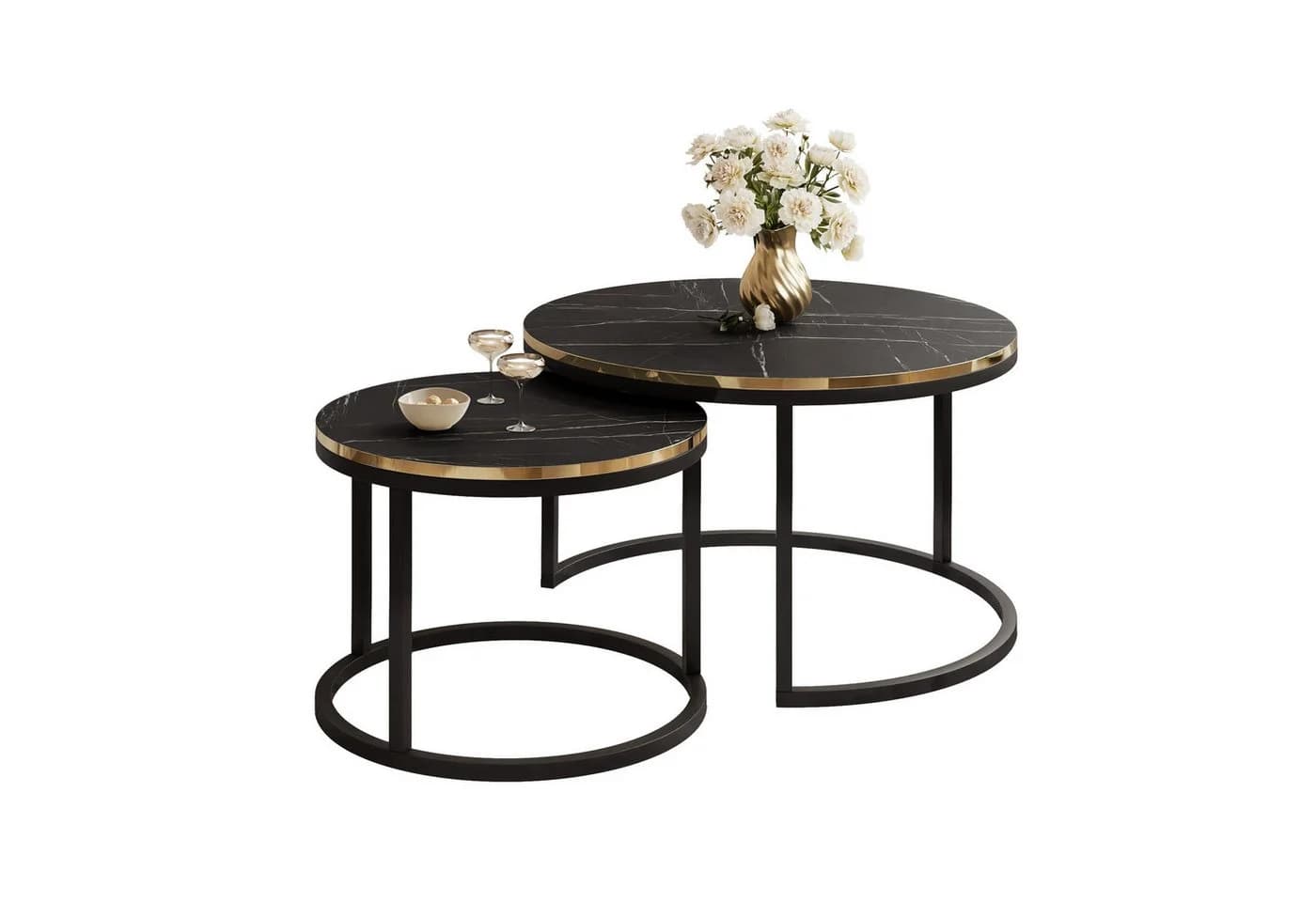 Lookway Couchtisch SOLEIL 2in1 Marmor Schwarz/Gold - Bild 2