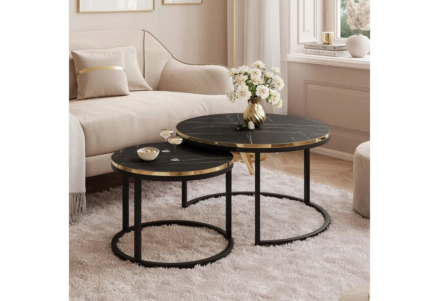 Lookway Couchtisch SOLEIL 2in1 Marmor Schwarz/Gold - Bild 3