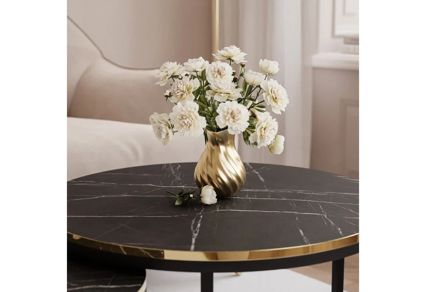 Lookway Couchtisch SOLEIL 2in1 Marmor Schwarz/Gold - Bild 4
