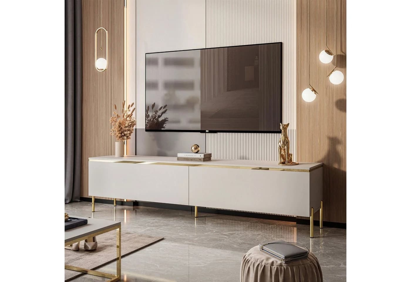 Lookway Lowboard AURORA Kaschmir TV-Schrank mit Goldakzenten