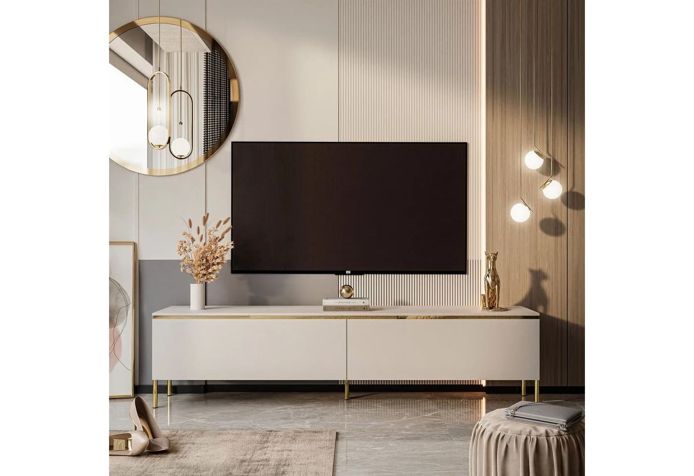 Lookway Lowboard AURORA Kaschmir TV-Schrank mit Goldakzenten - Bild 3
