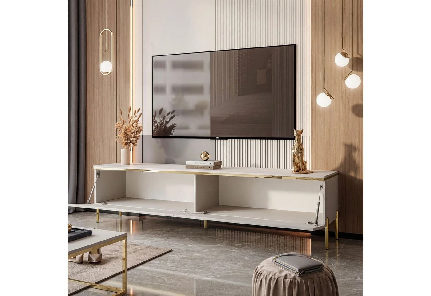 Lookway Lowboard AURORA Kaschmir TV-Schrank mit Goldakzenten - Bild 4
