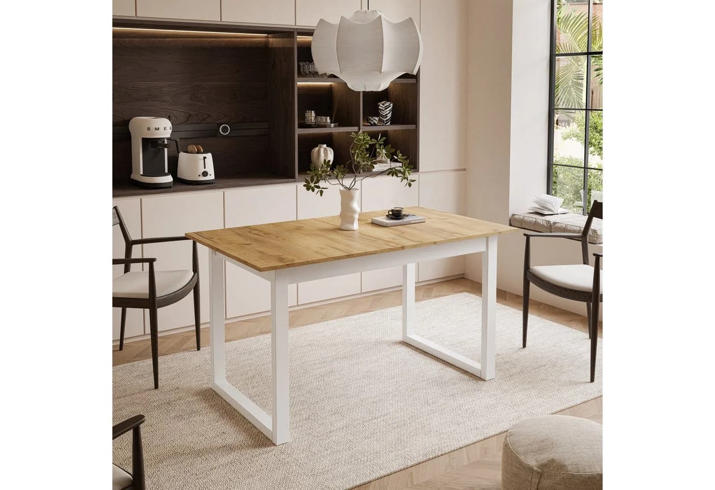 Lookway ARTON II Esstisch Ausziehbar Weiß Braun Metallbeine