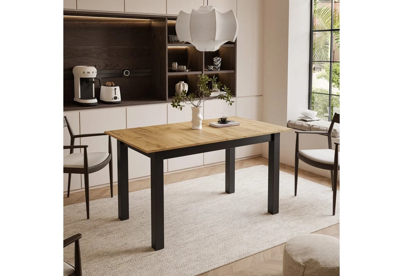 Lookway ARTON Ausklappbarer Esstisch 140-195 cm Braun/Schwarz