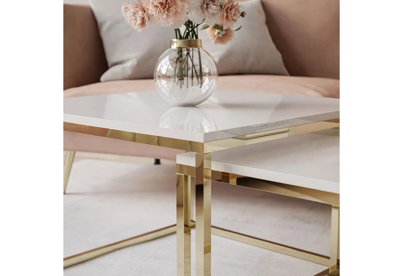 Lookway Couchtisch YOSHI 2in1 Set Weiß/Gold Hochglanz - Bild 5