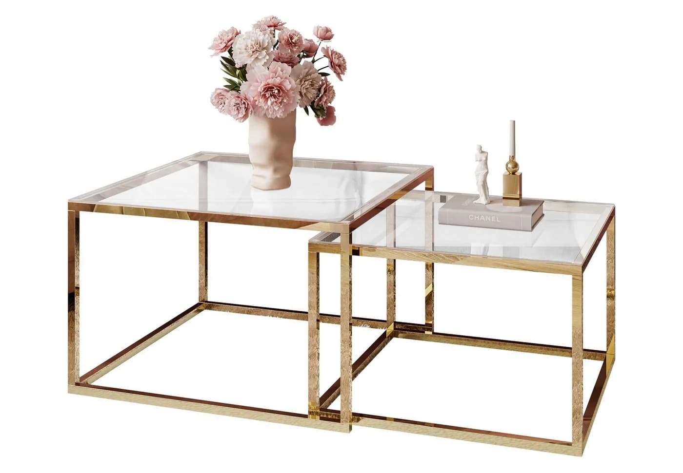 Lookway Couchtisch YOSHI GLASS 2in1 mit goldenem Chromgestell - Bild 2