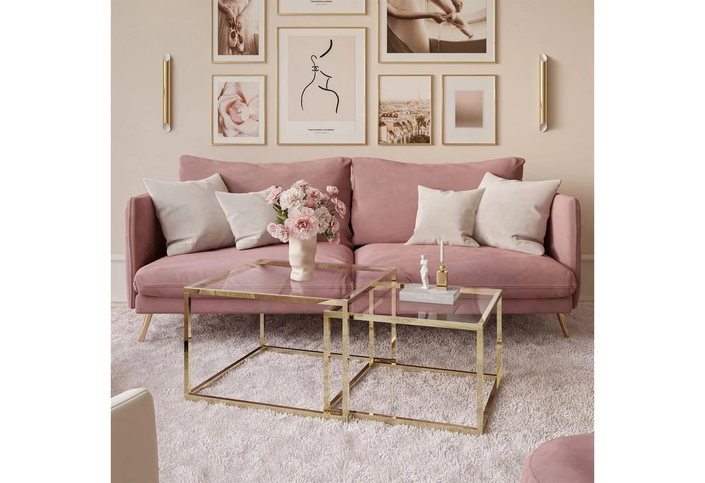 Lookway Couchtisch YOSHI GLASS 2in1 mit goldenem Chromgestell - Bild 3