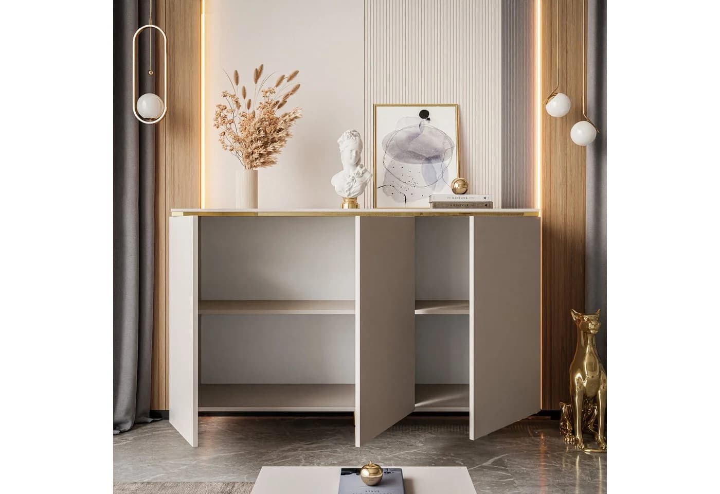 Lookway Kommode AURORA II Kaschmir Dreitürig mit Goldakzent - Bild 4