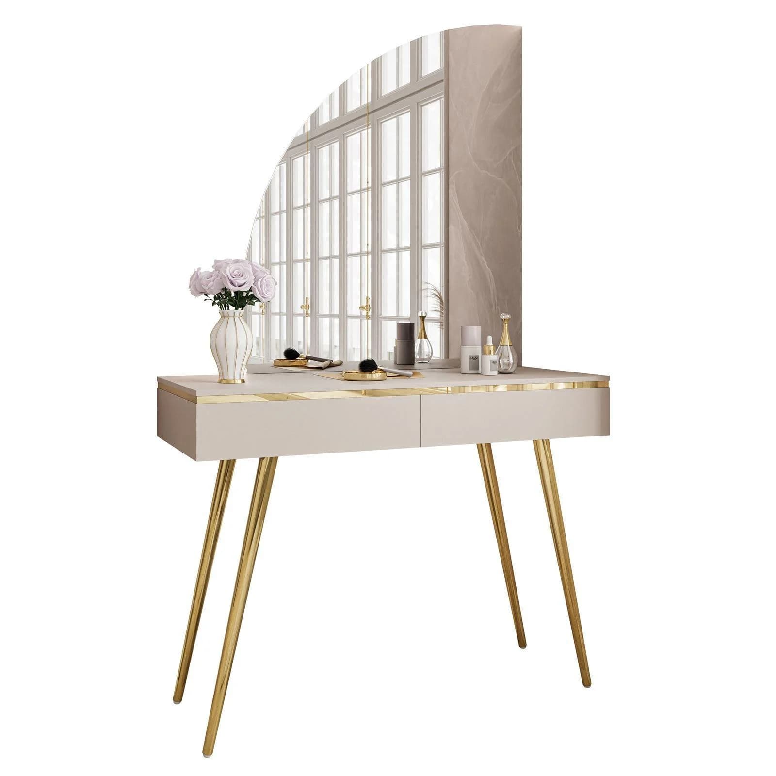 Lookway Schminktisch AURORA-SQ mit LED-Spiegel Beige Gold