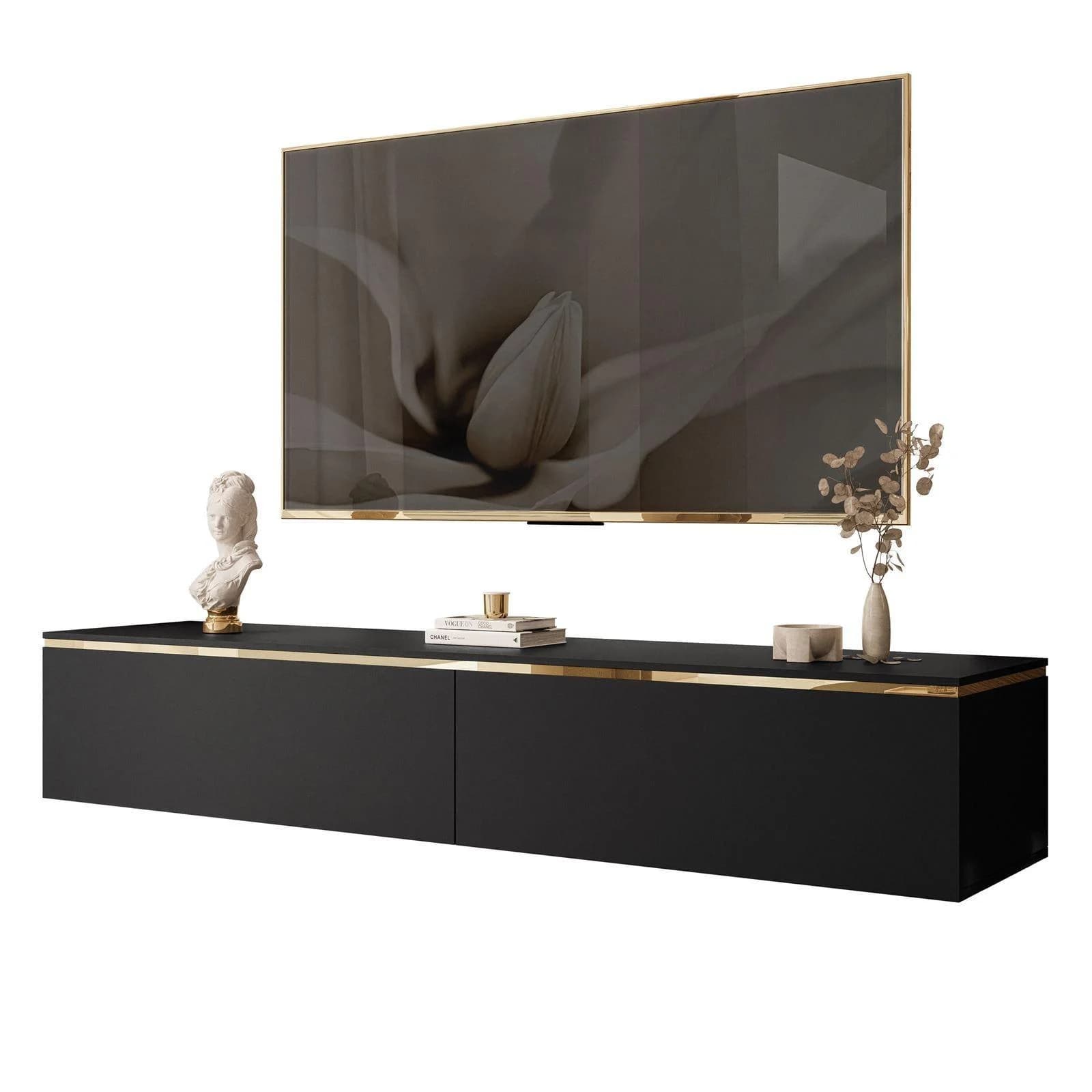 Lookway TV-Schrank AURORA Schwarz matt mit Goldakzent