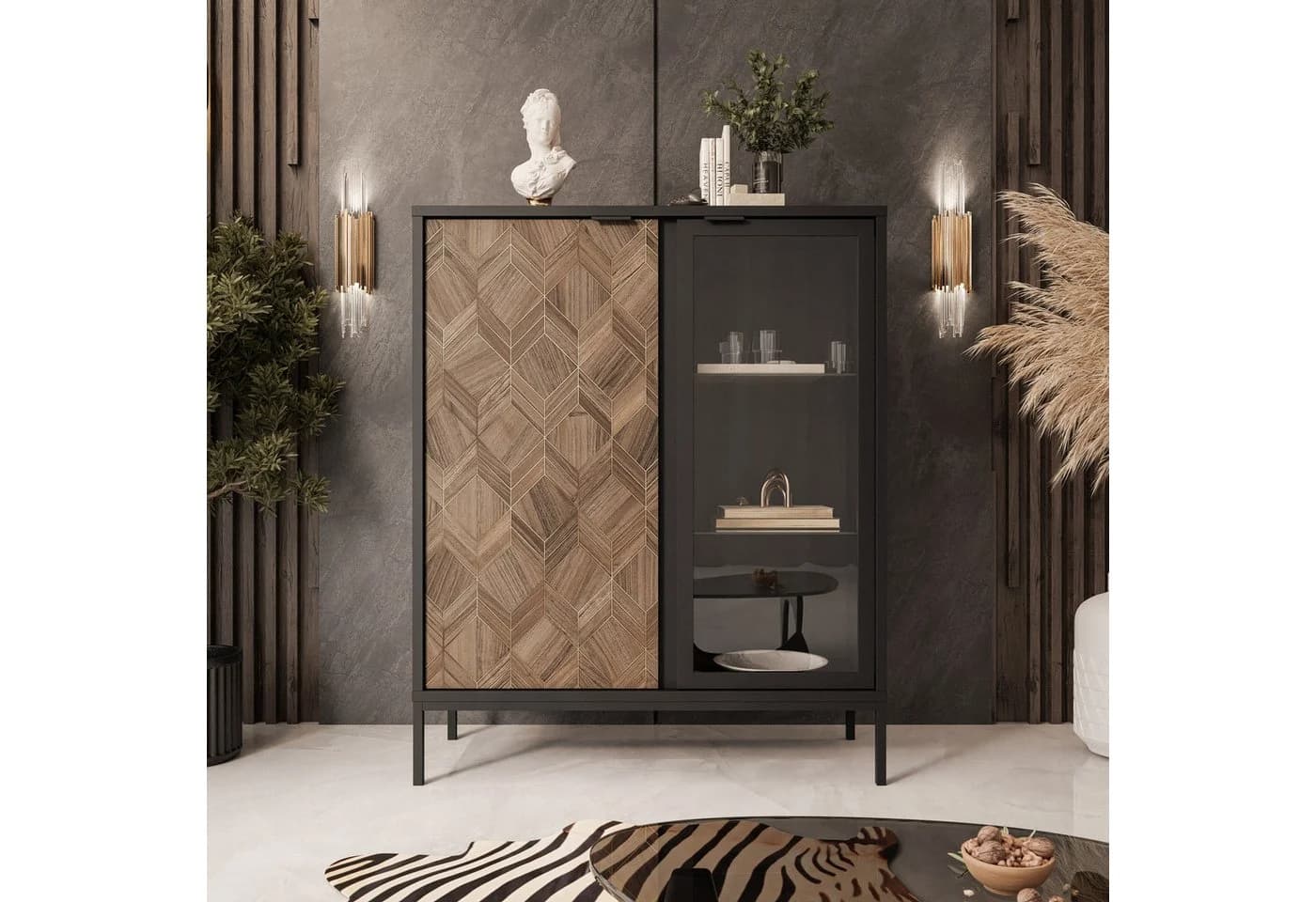 Lookway Standvitrine LIAM Schwarz mit Gold-Optik und Soft-Close - Bild 3
