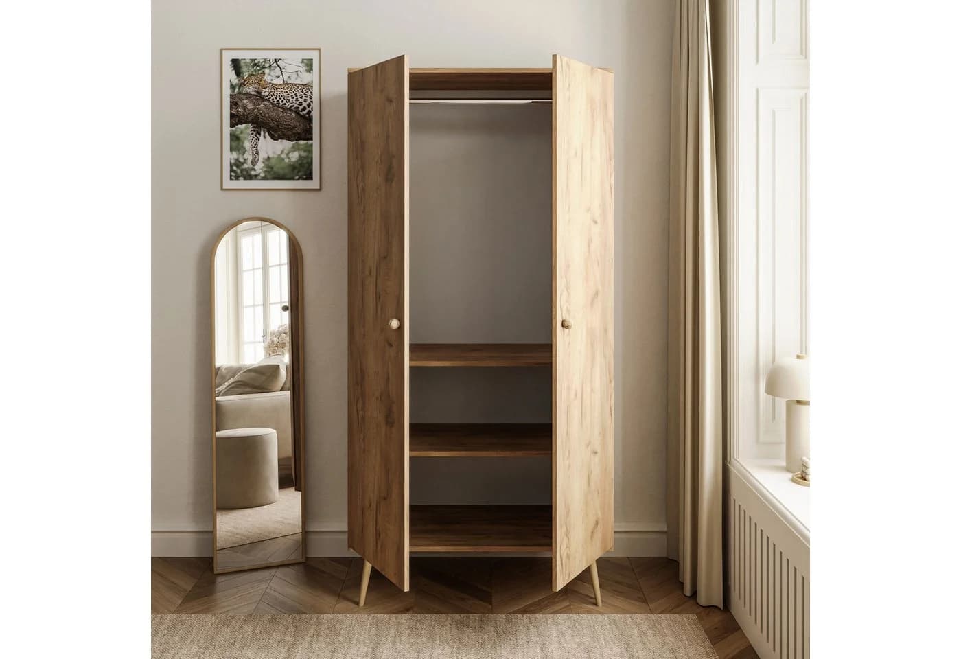 Lookway Kleiderschrank HARMONY zweitürig mit Kleiderstange Braun - Bild 3