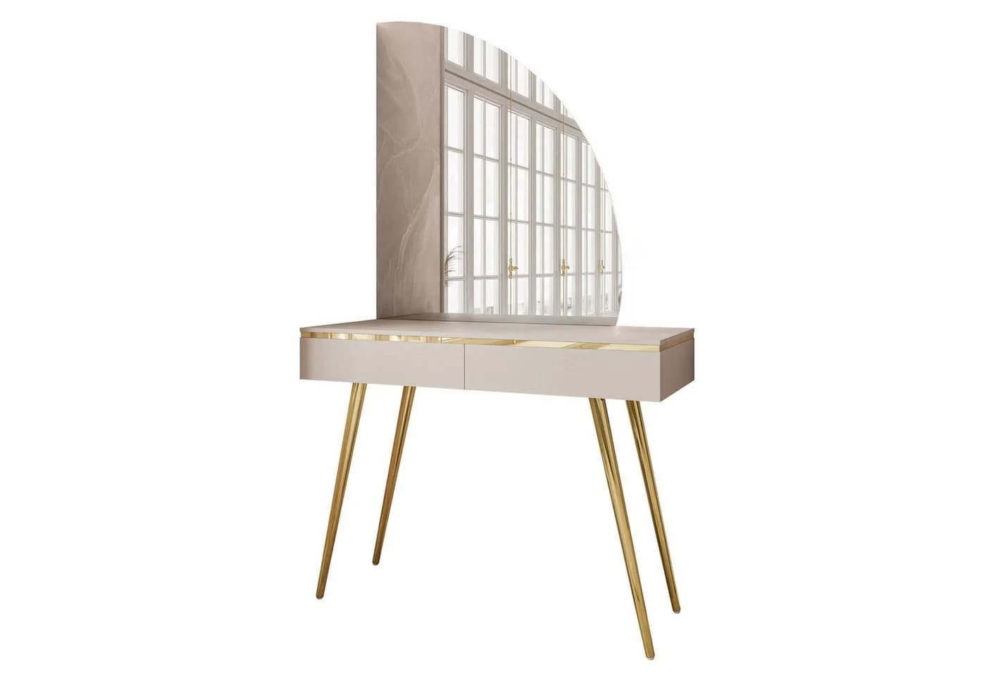 Lookway Schminktisch AURORA-SQ mit LED-Spiegel Beige/Gold - Bild 2