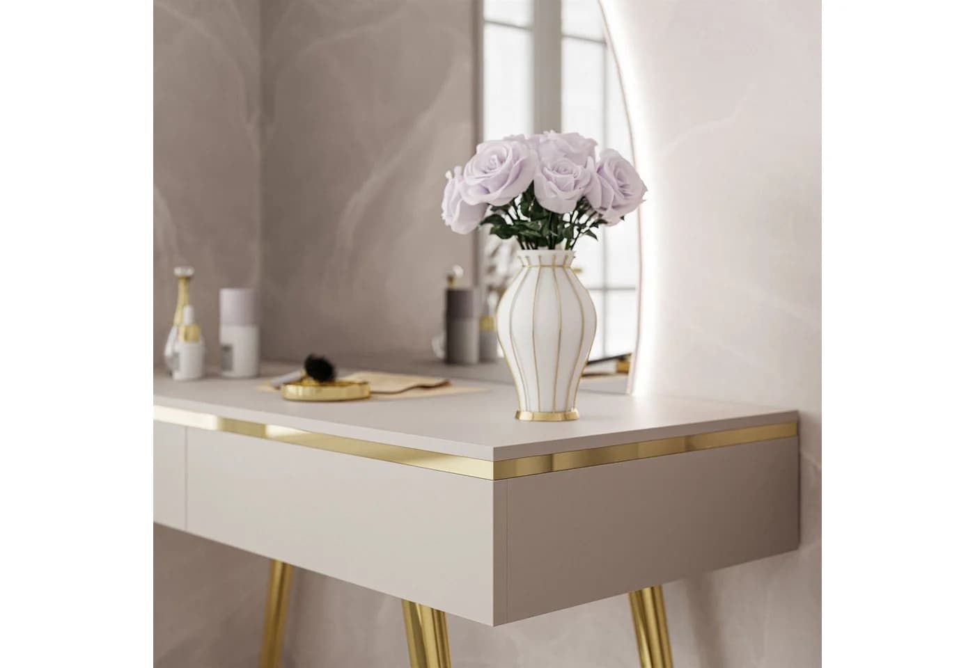 Lookway Schminktisch AURORA-SQ mit LED-Spiegel Beige/Gold - Bild 4