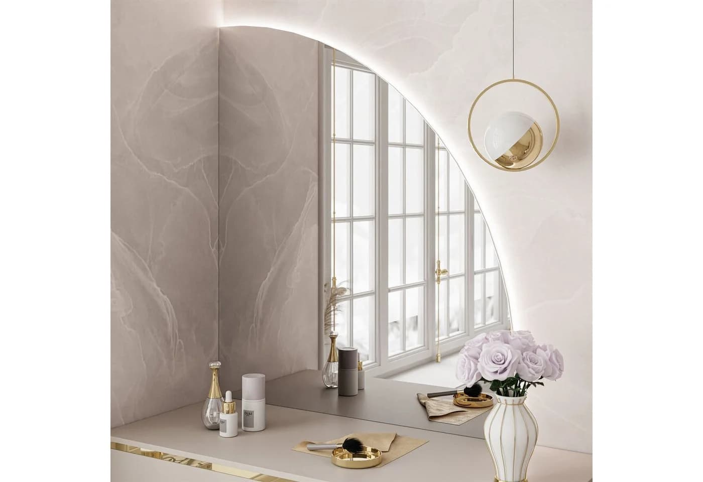 Lookway Schminktisch AURORA-SQ mit LED-Spiegel Beige/Gold - Bild 5