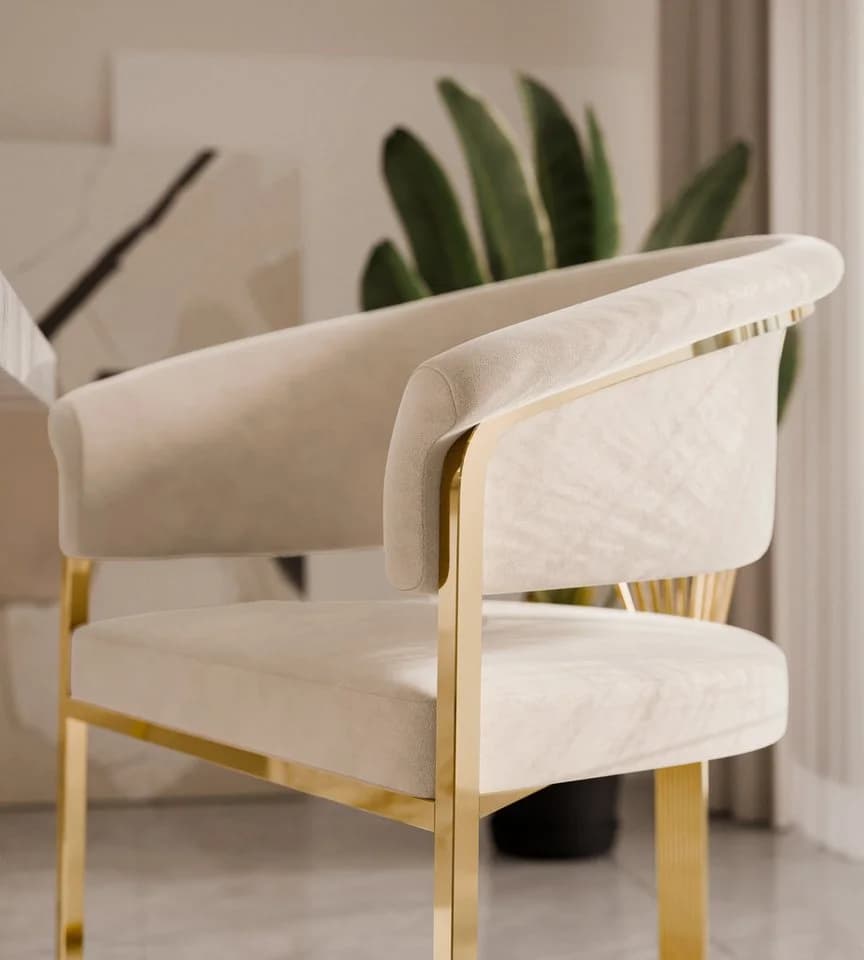 Lookway Polsterstuhl MOUNIR Beige mit goldfarbenem Gestell - Bild 3