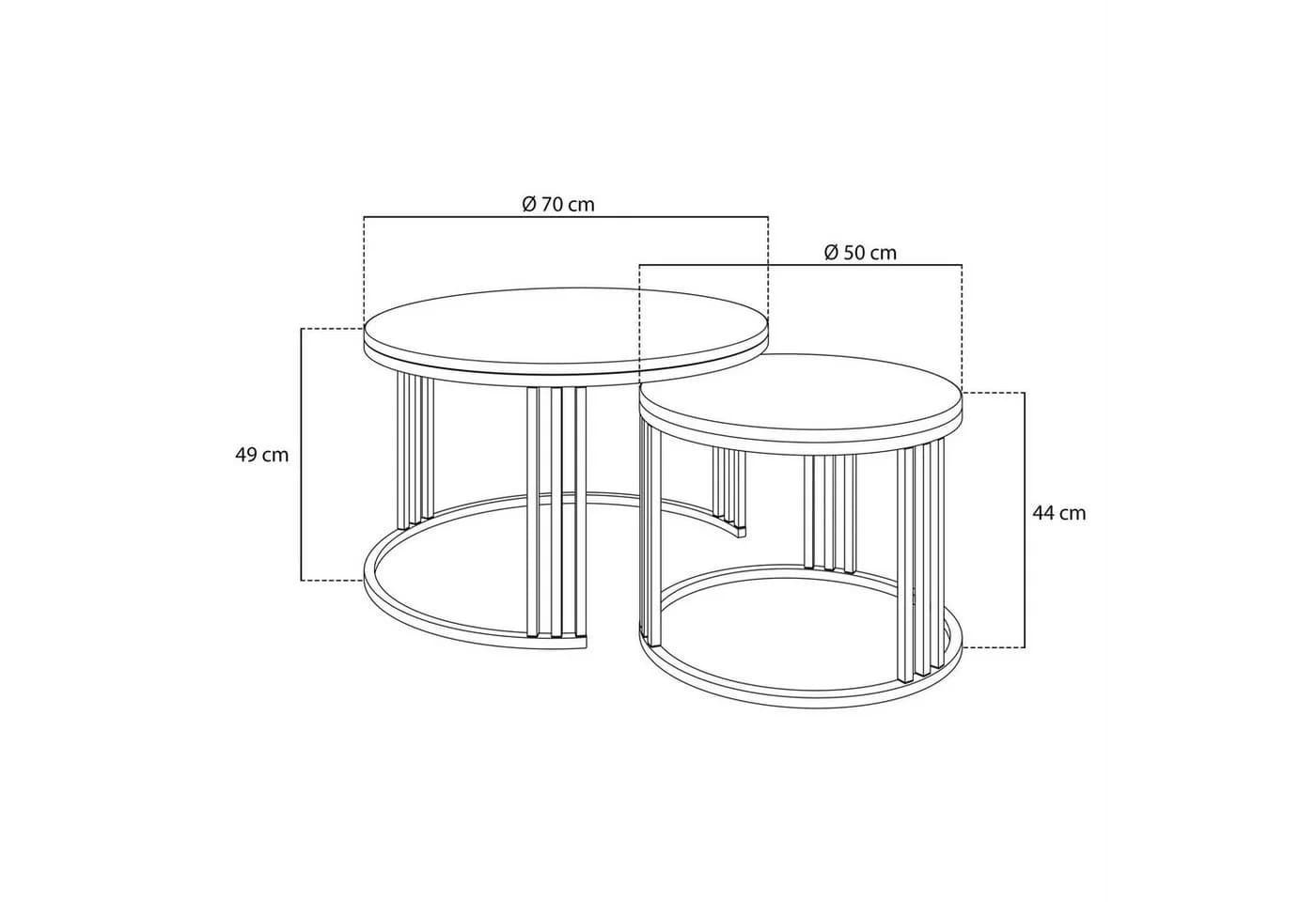 Lookway Couchtisch LORI 2in1 LEVANTO runder Couchtisch mit gold chrom Gestell (2er Set) - Bild 5