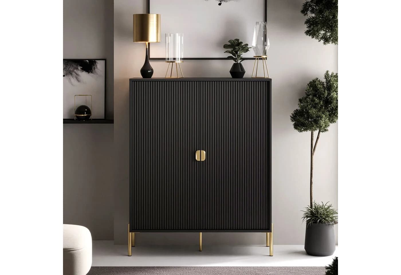 Lookway Kommode DALIA 2D Schwarz mit Riffel-Front