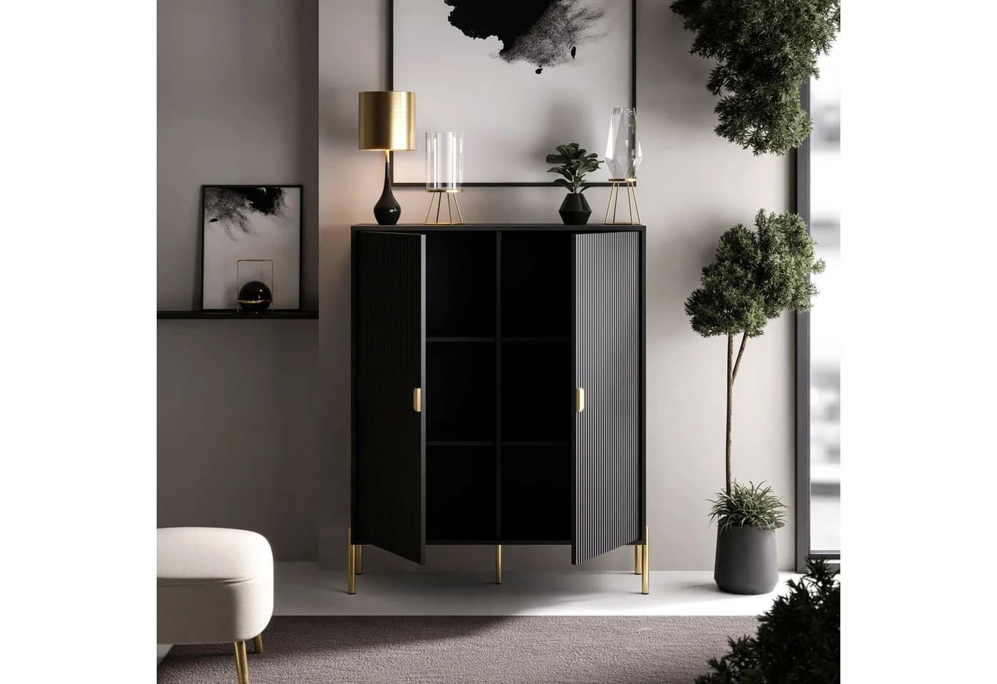 Lookway Kommode DALIA 2D Schwarz mit Riffel-Front - Bild 4