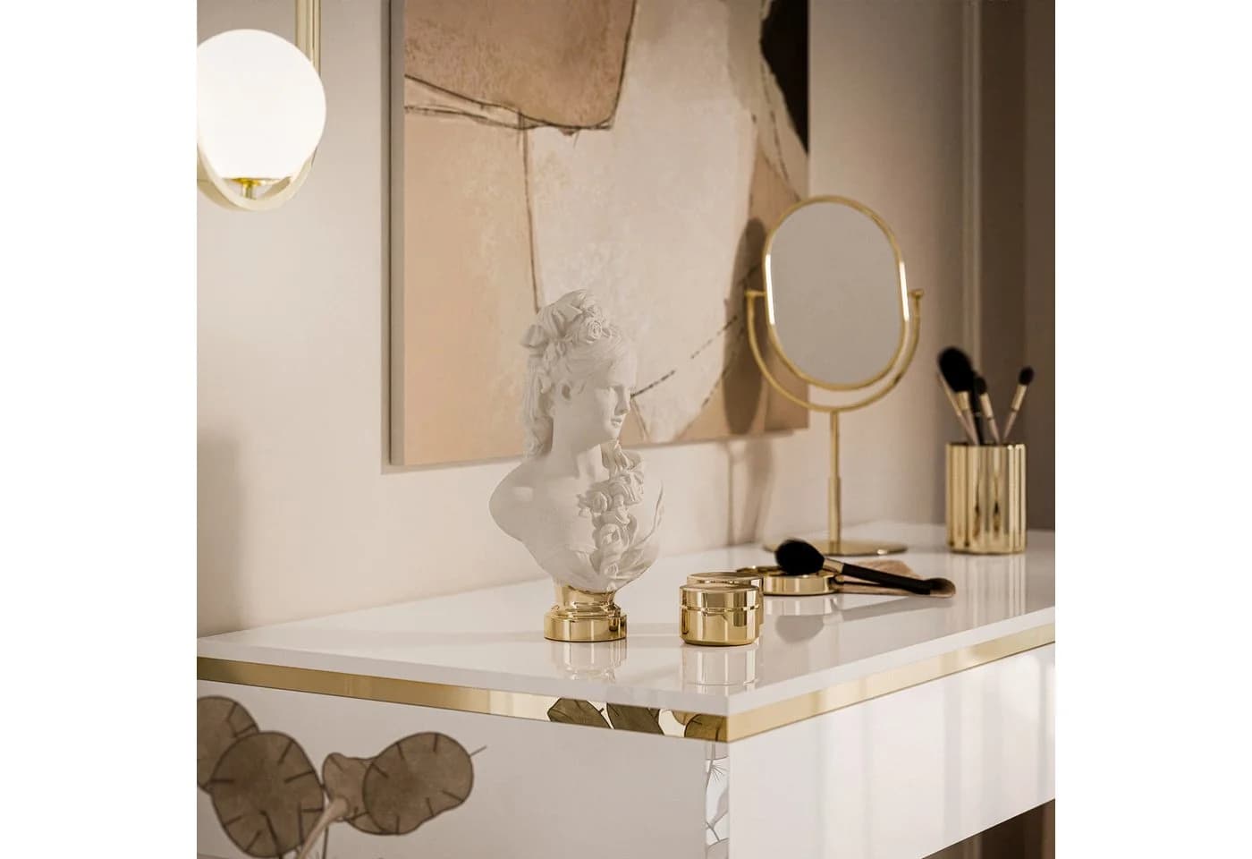Lookway Konsolentisch AURORA GOLD Weiß Hochglanz mit goldenem Gestell - Bild 5