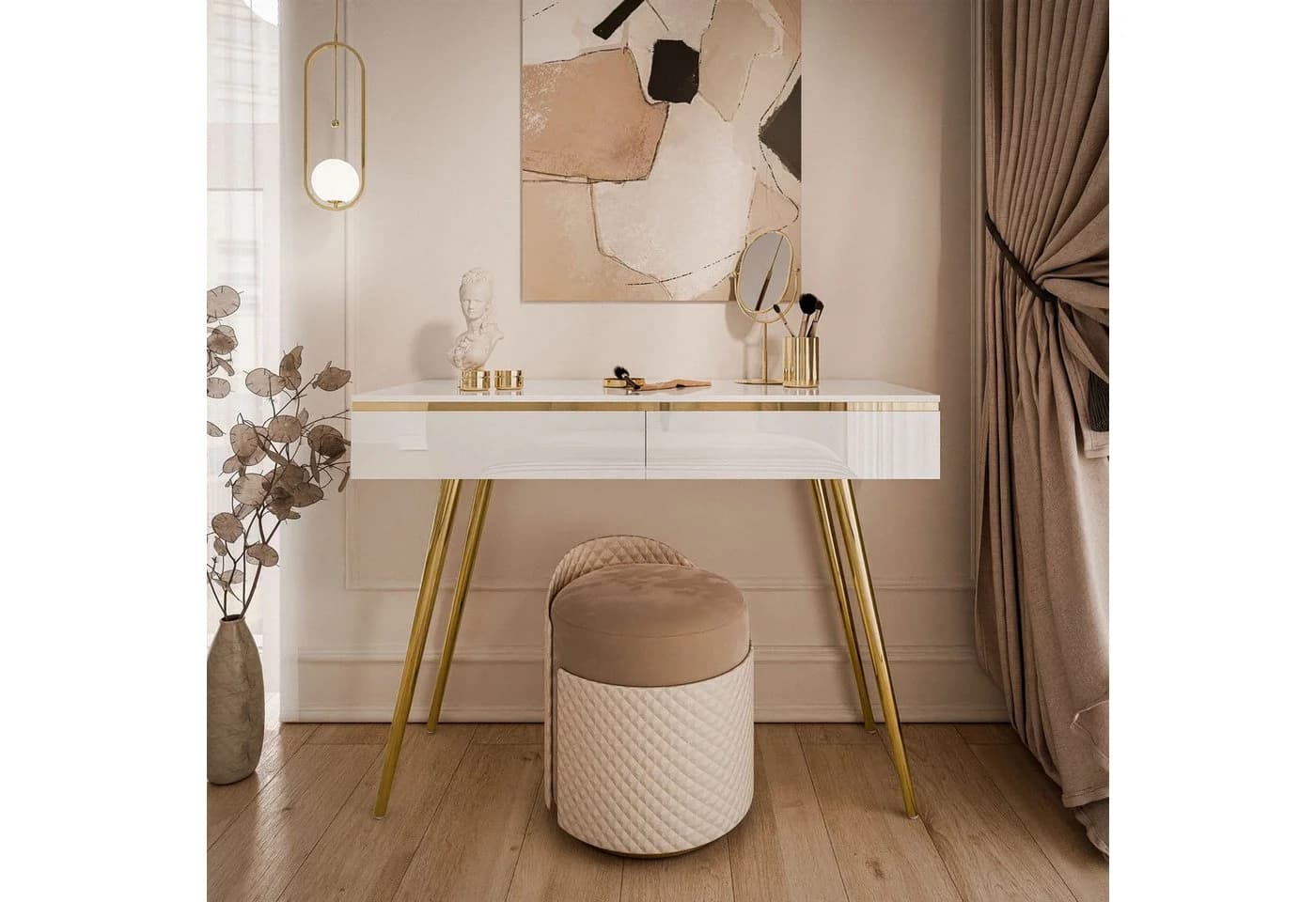 Lookway Konsolentisch AURORA-S mit Schubladen Weiß/Gold Modern - Bild 3