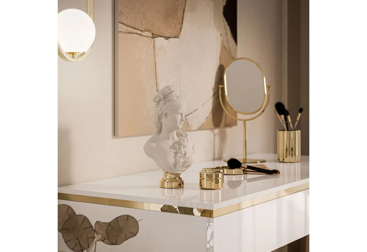 Lookway Konsolentisch AURORA-S mit Schubladen Weiß/Gold Modern - Bild 5