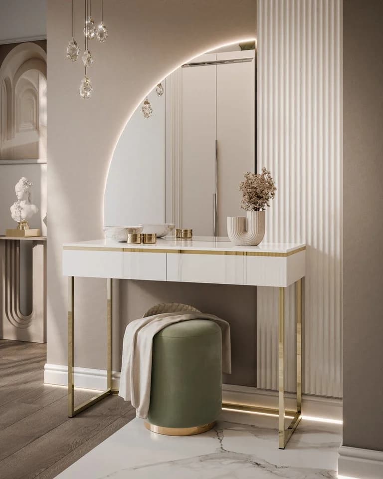 Lookway Schminktisch AURORA-Q GOLD mit Spiegel und LED-Beleuchtung