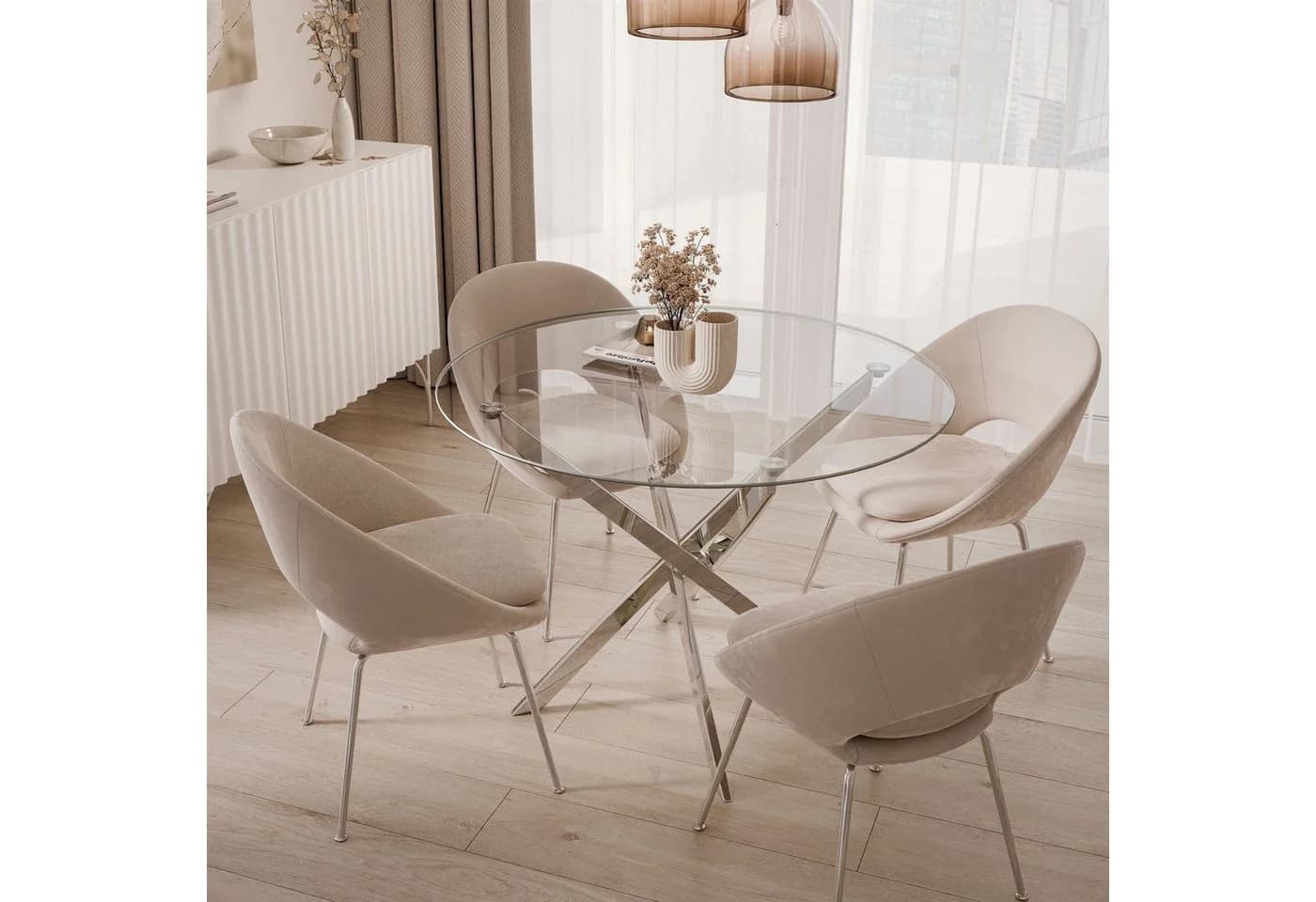 Lookway Esstisch CRISTAL 100 cm Runder Esstisch mit Glasplatte - Bild 3