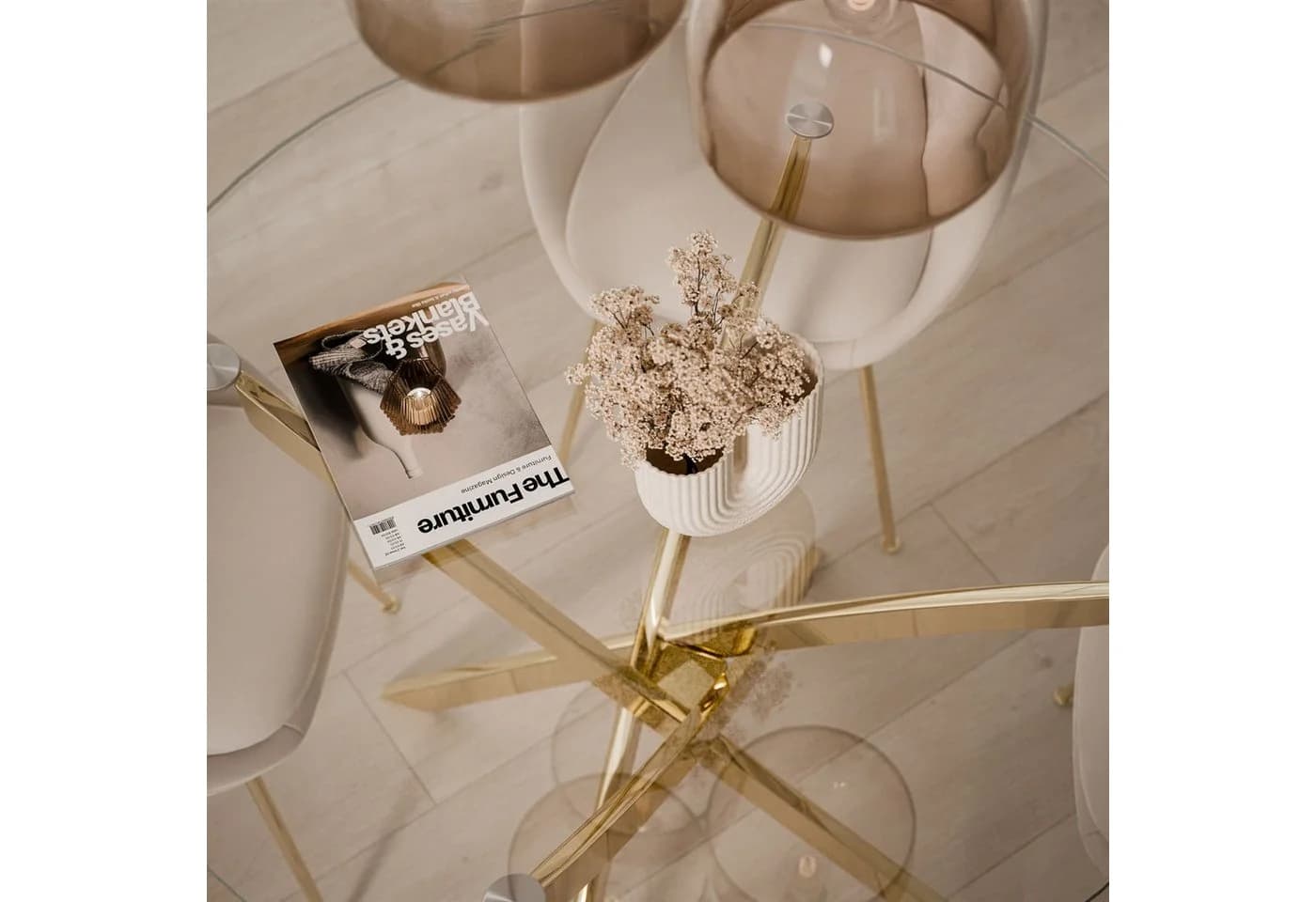 Lookway Esstisch CRISTAL 100 cm Glas Runder Tisch Gold/Silber - Bild 4