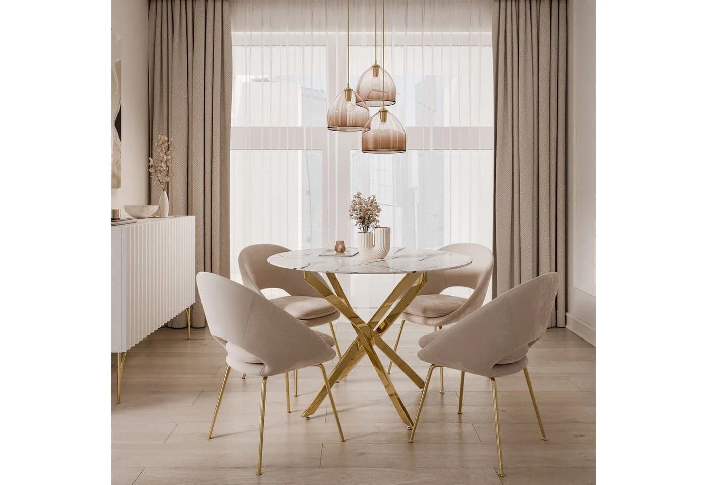 Lookway Esstisch CRISTAL II Weiß Marmor Glas 100 cm