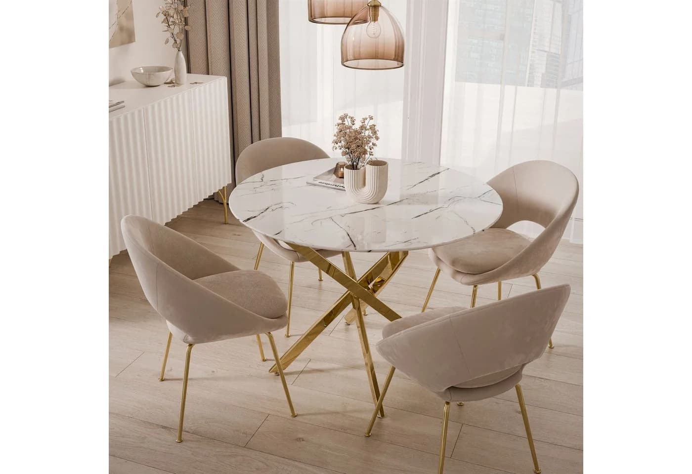 Lookway Esstisch CRISTAL II Weiß Marmor Glas 100 cm - Bild 3