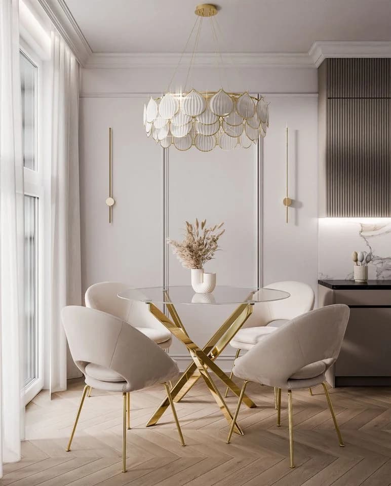 Lookway Esstisch BEIRA Runde Glasplatte 90 cm Gold Chrom