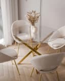 Lookway Esstisch BEIRA Runde Glasplatte 90 cm Gold Chrom Bild 3