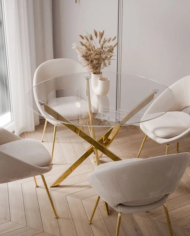 Lookway Esstisch BEIRA Runde Glasplatte 90 cm Gold Chrom - Bild 3