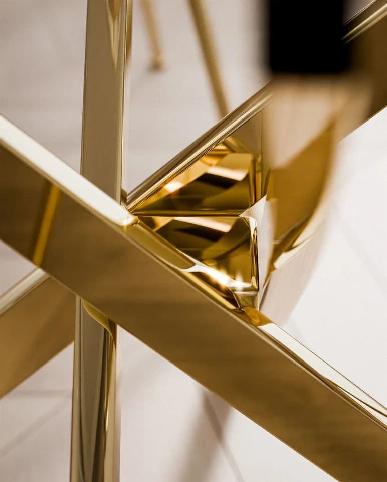 Lookway Esstisch BEIRA Runde Glasplatte 90 cm Gold Chrom - Bild 5