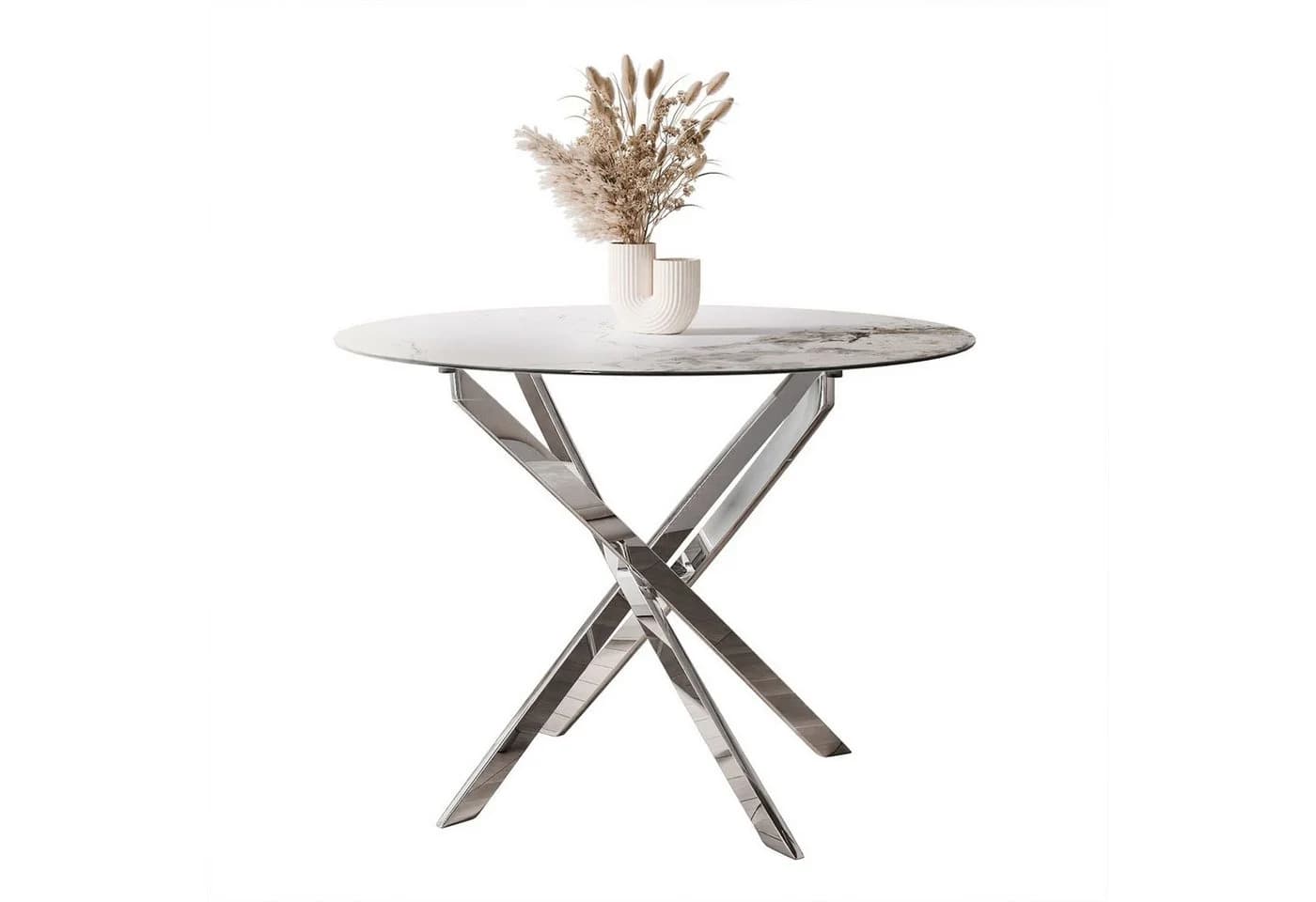 Lookway Esstisch BEIRA II Runder Tisch Keramik Weiss Silber Modern - Bild 2